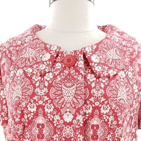 Loft red & white cotton matelasse short sleeve jacket w/ peter pan collar size 6 - Picture 3 of 15